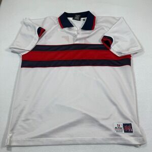Kani Endurance Polo Shirt XL White Red Blue Striped Logo 23 Vintage Made in Sing